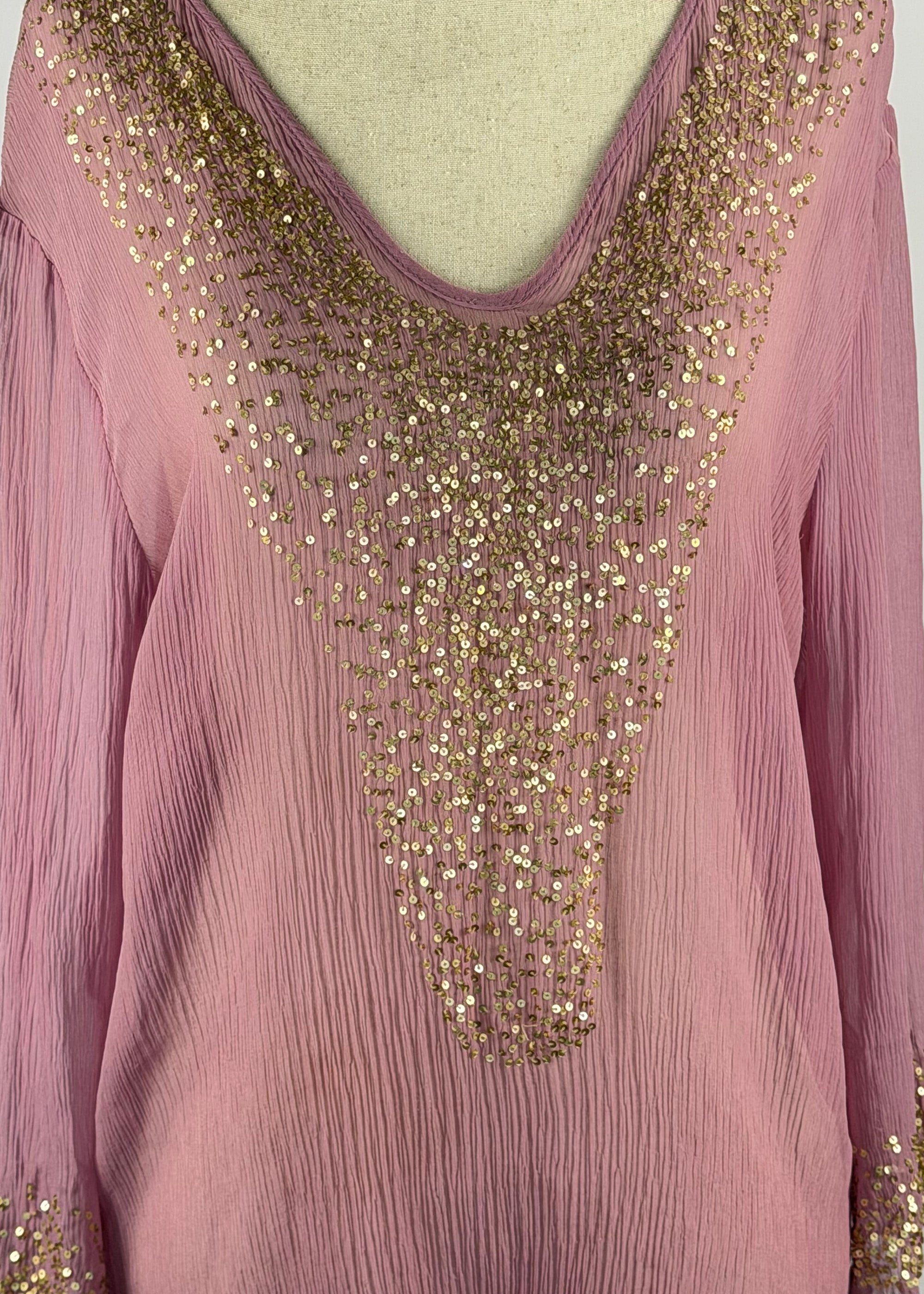 INC Y2K Pink Sequin-Adorned Silk Blouse