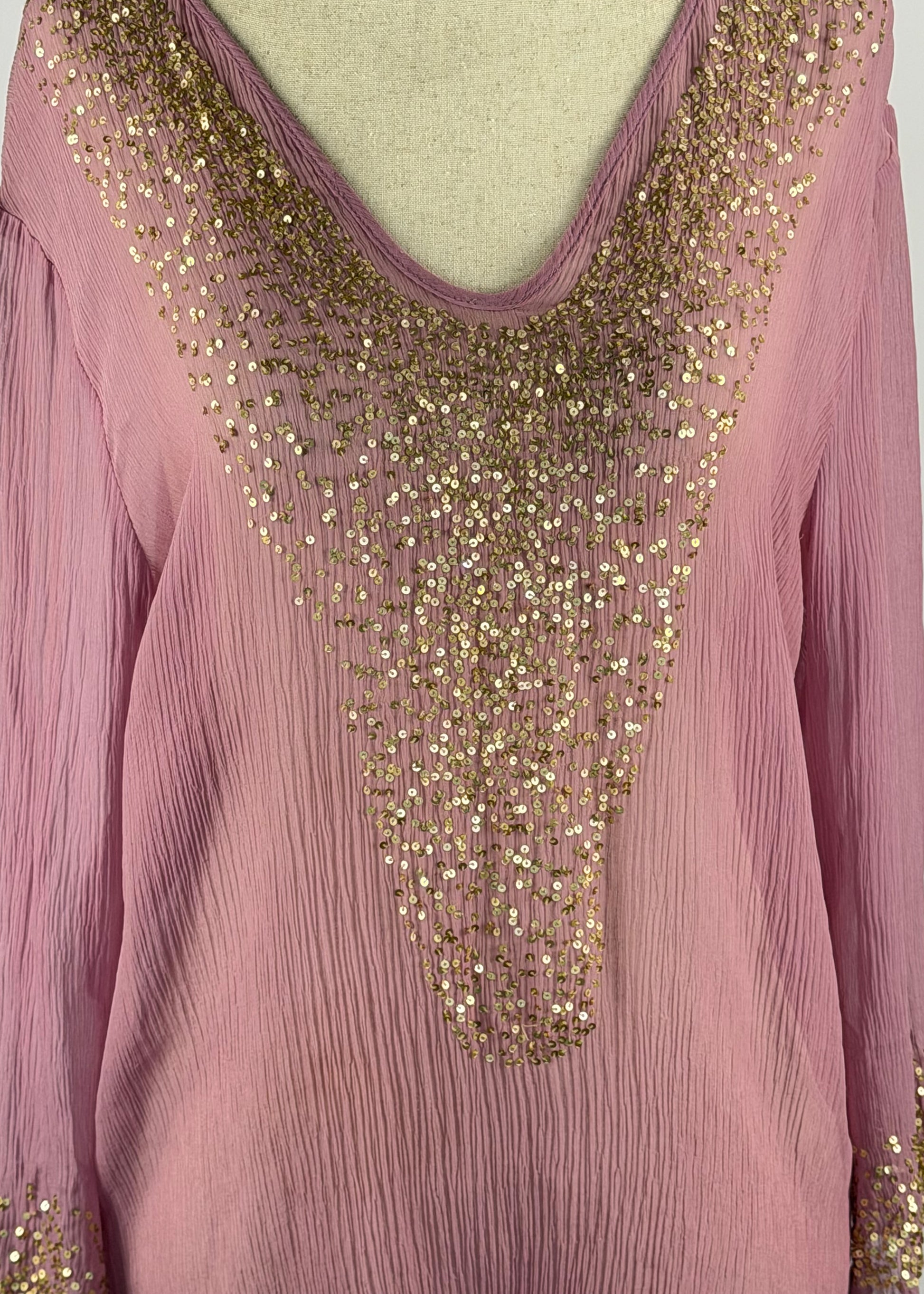 INC Y2K Pink Sequin-Adorned Silk Blouse