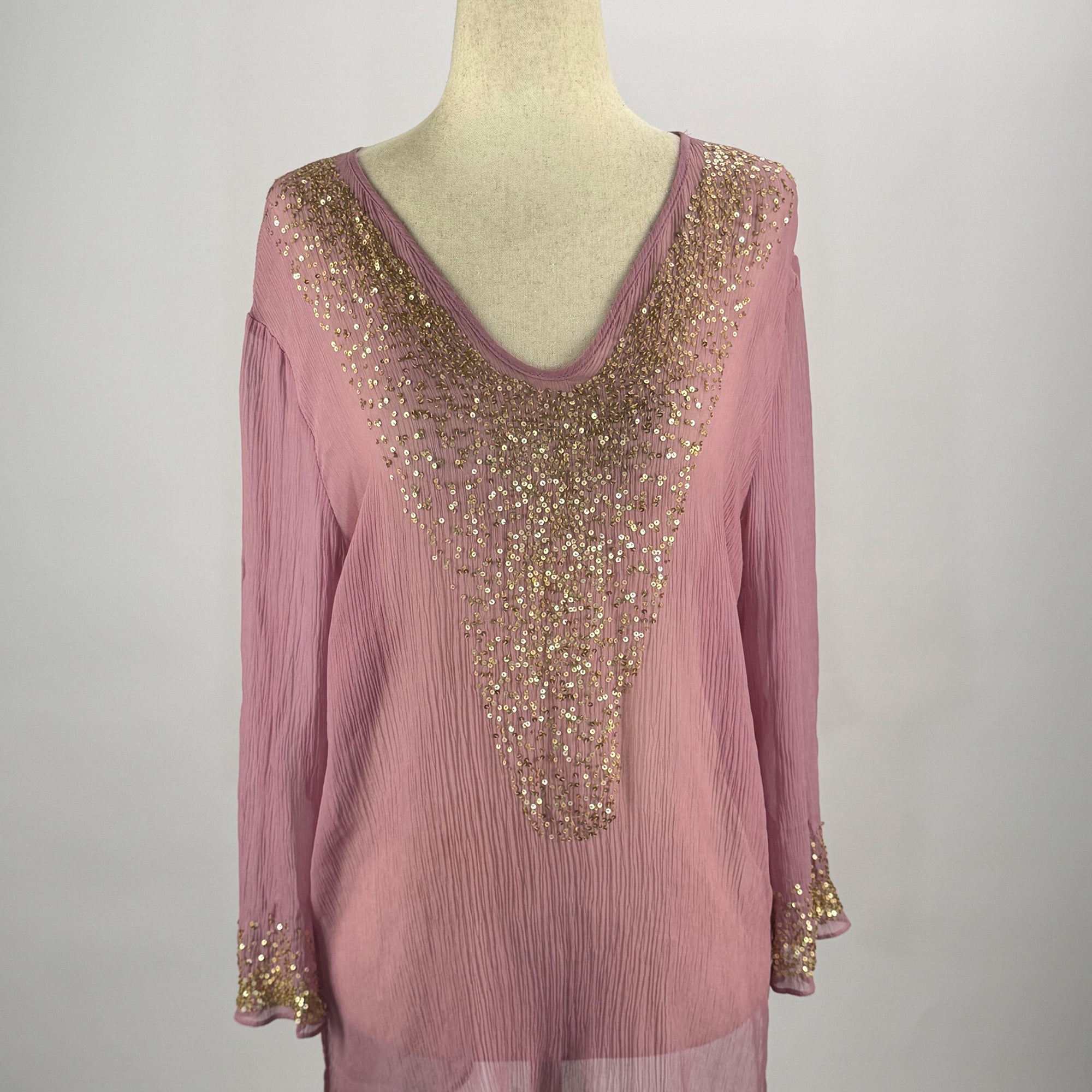 INC Y2K Pink Sequin-Adorned Silk Blouse
