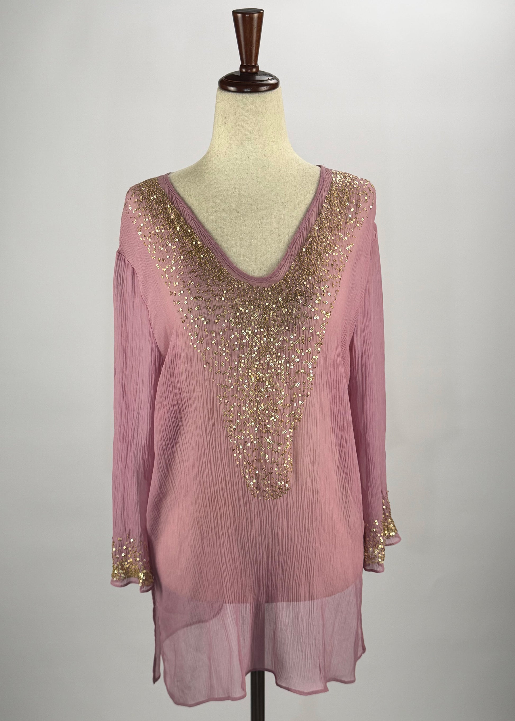 INC Y2K Pink Sequin-Adorned Silk Blouse