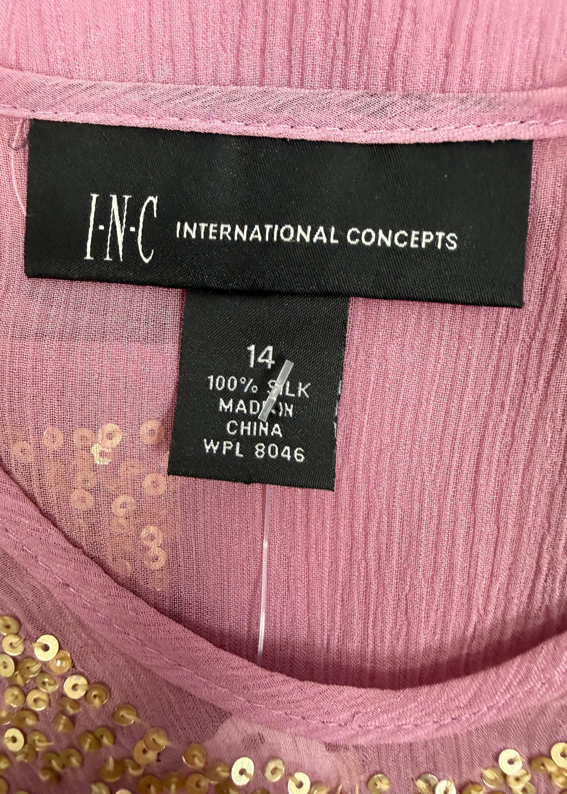 INC Y2K Pink Sequin-Adorned Silk Blouse