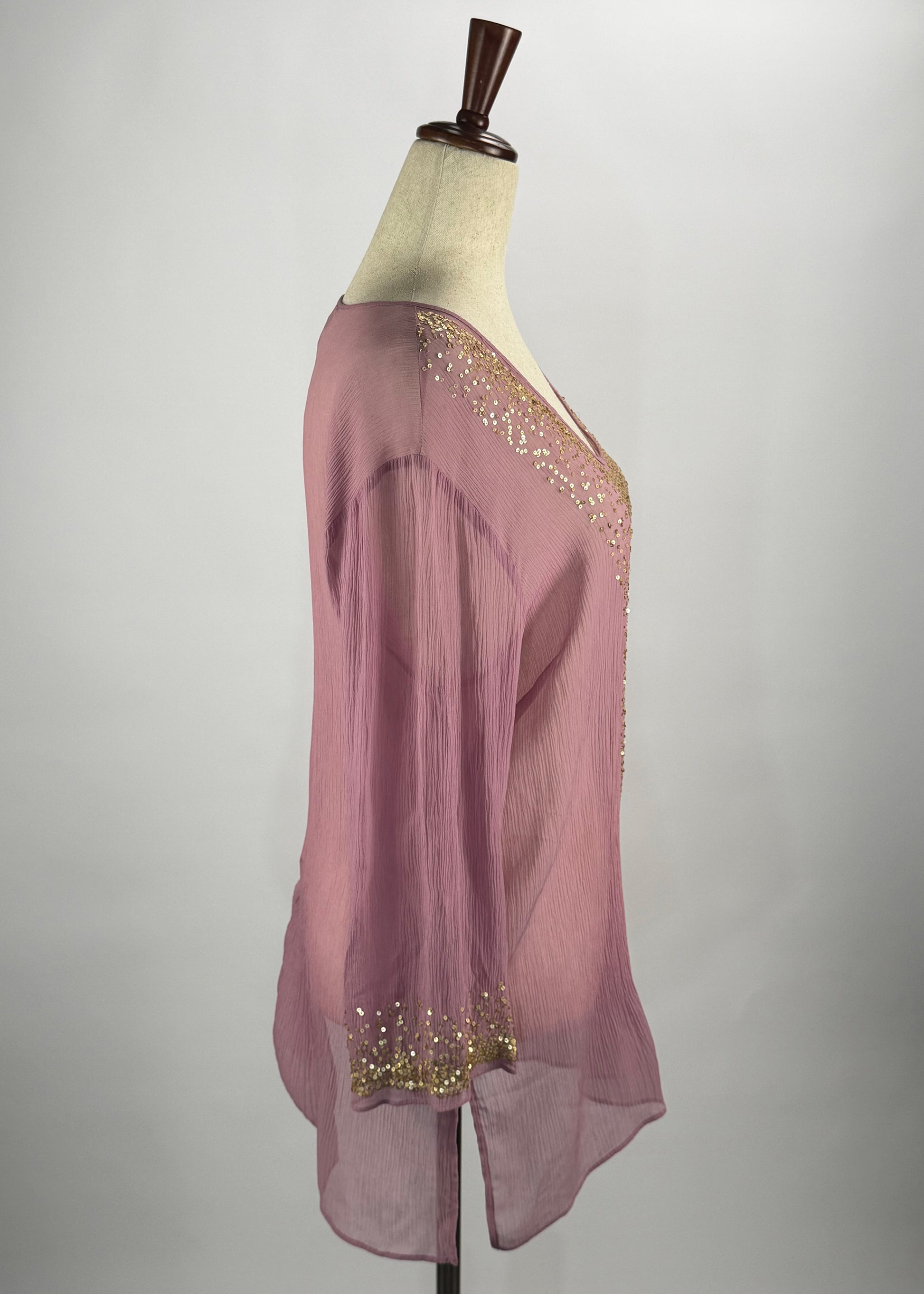 INC Y2K Pink Sequin-Adorned Silk Blouse