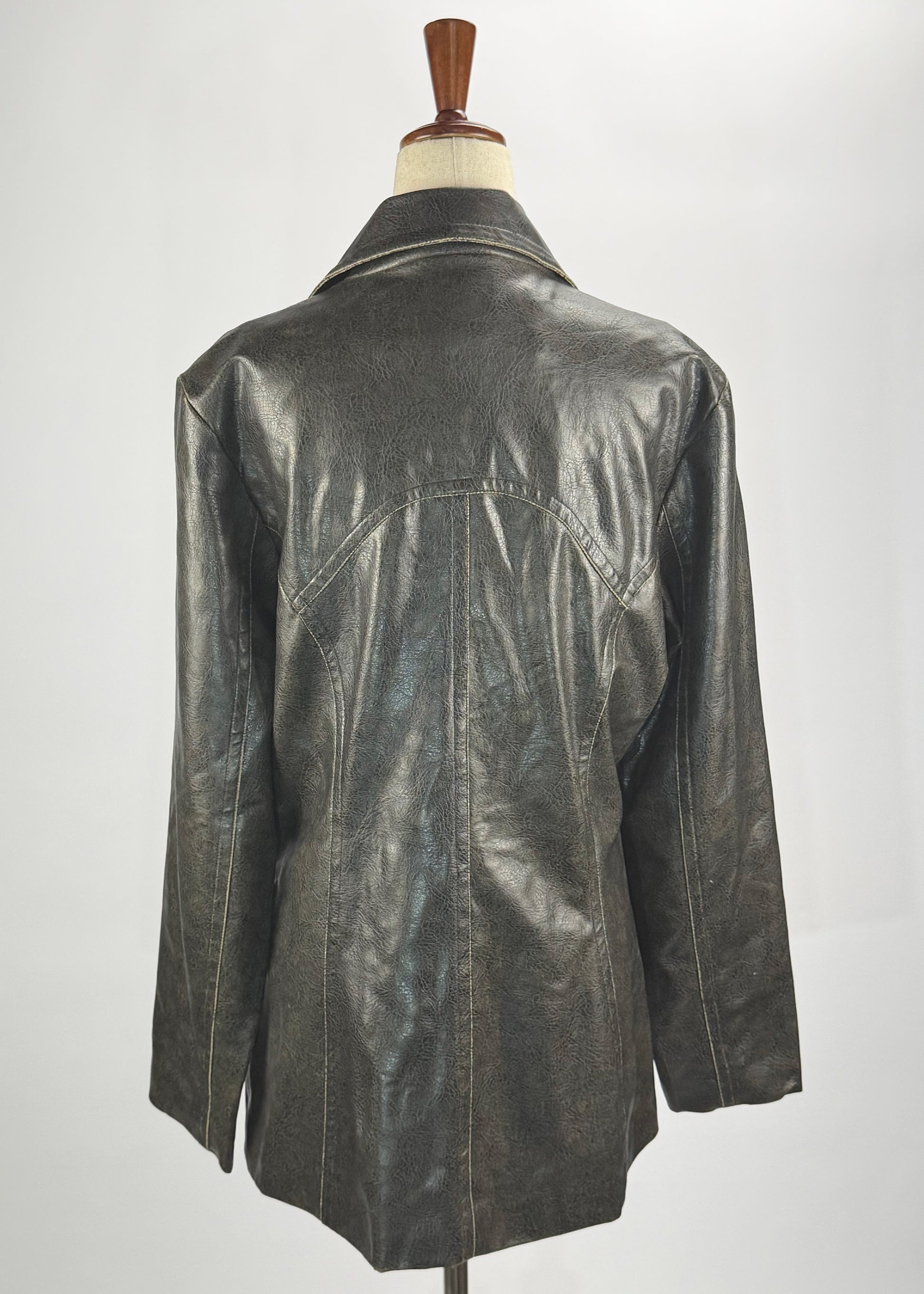 Jennyfer J Black Distressed Leather Womens Coat