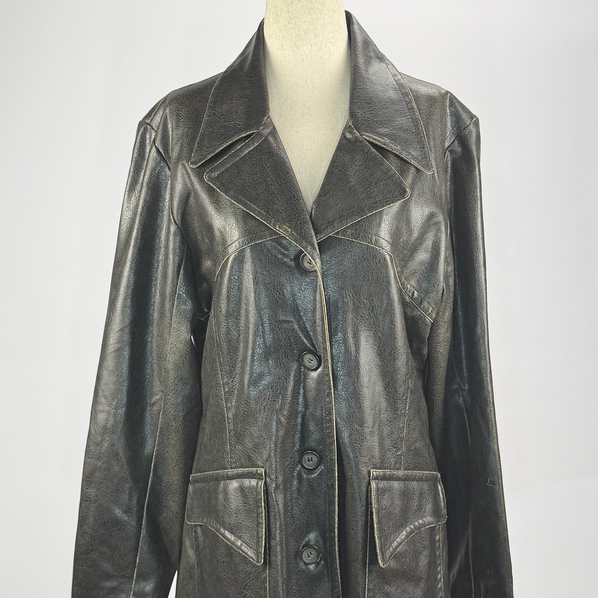 Jennyfer J Black Distressed Leather Womens Coat