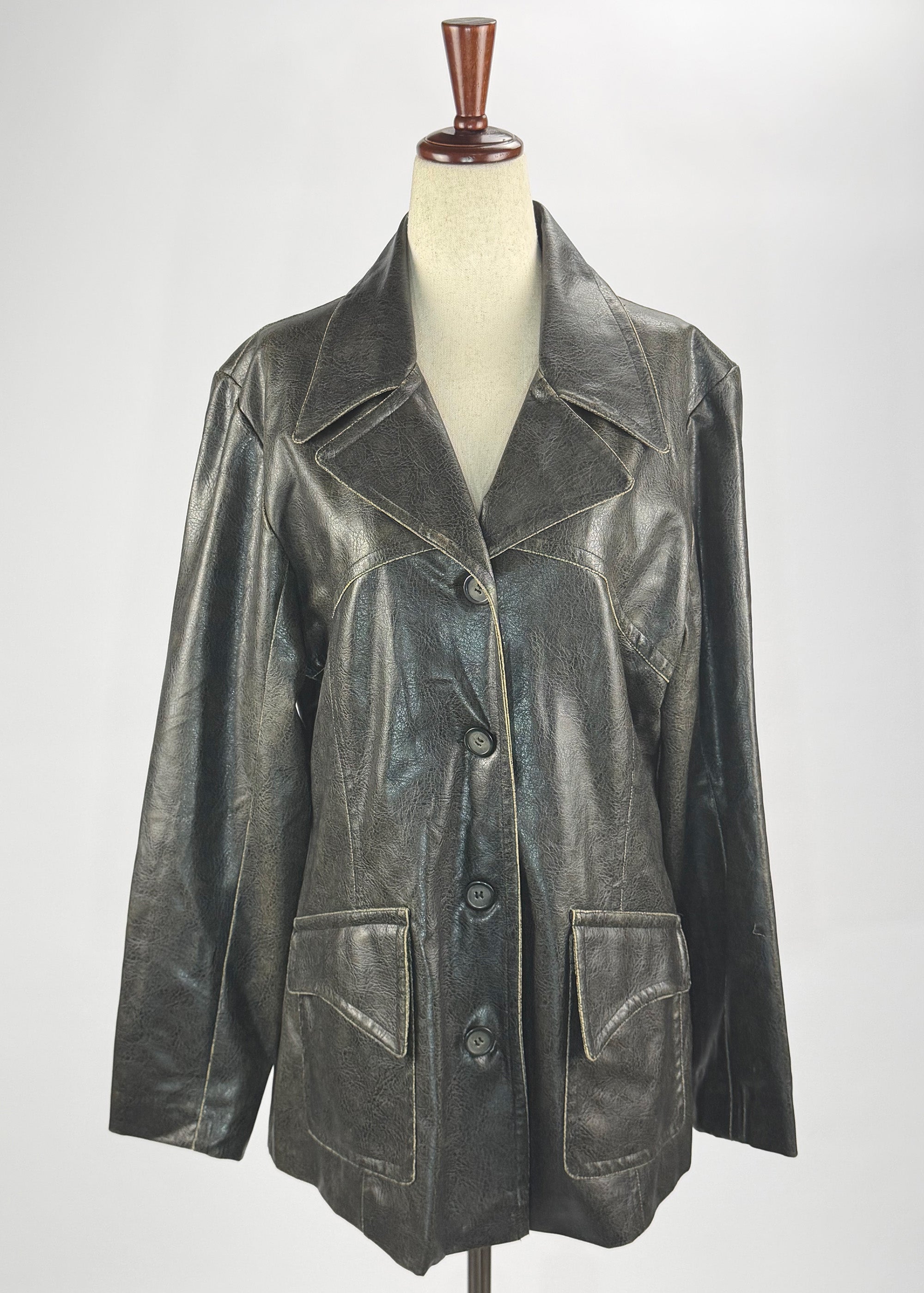 Jennyfer J Black Distressed Leather Womens Coat