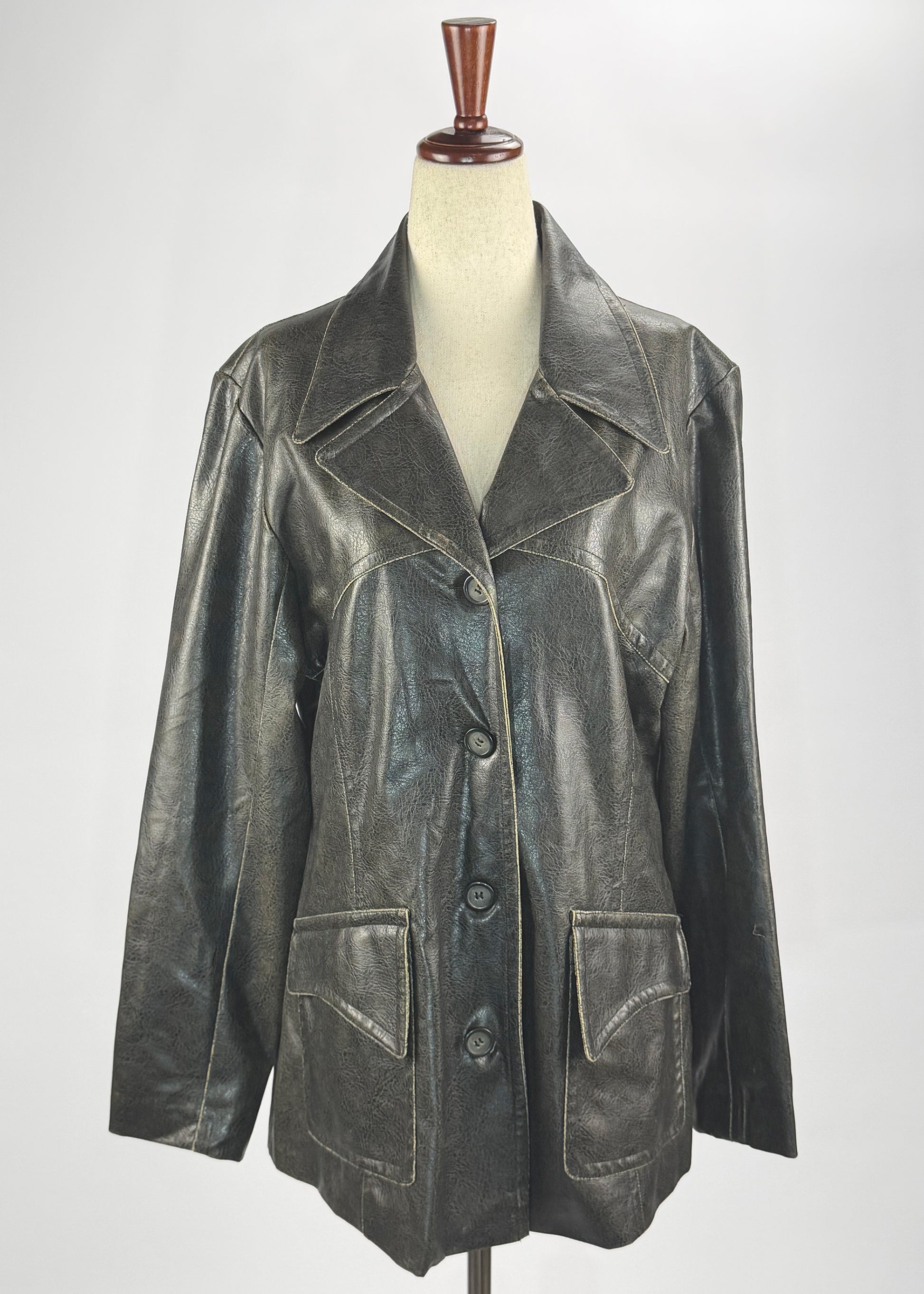 Jennyfer J Black Distressed Leather Womens Coat