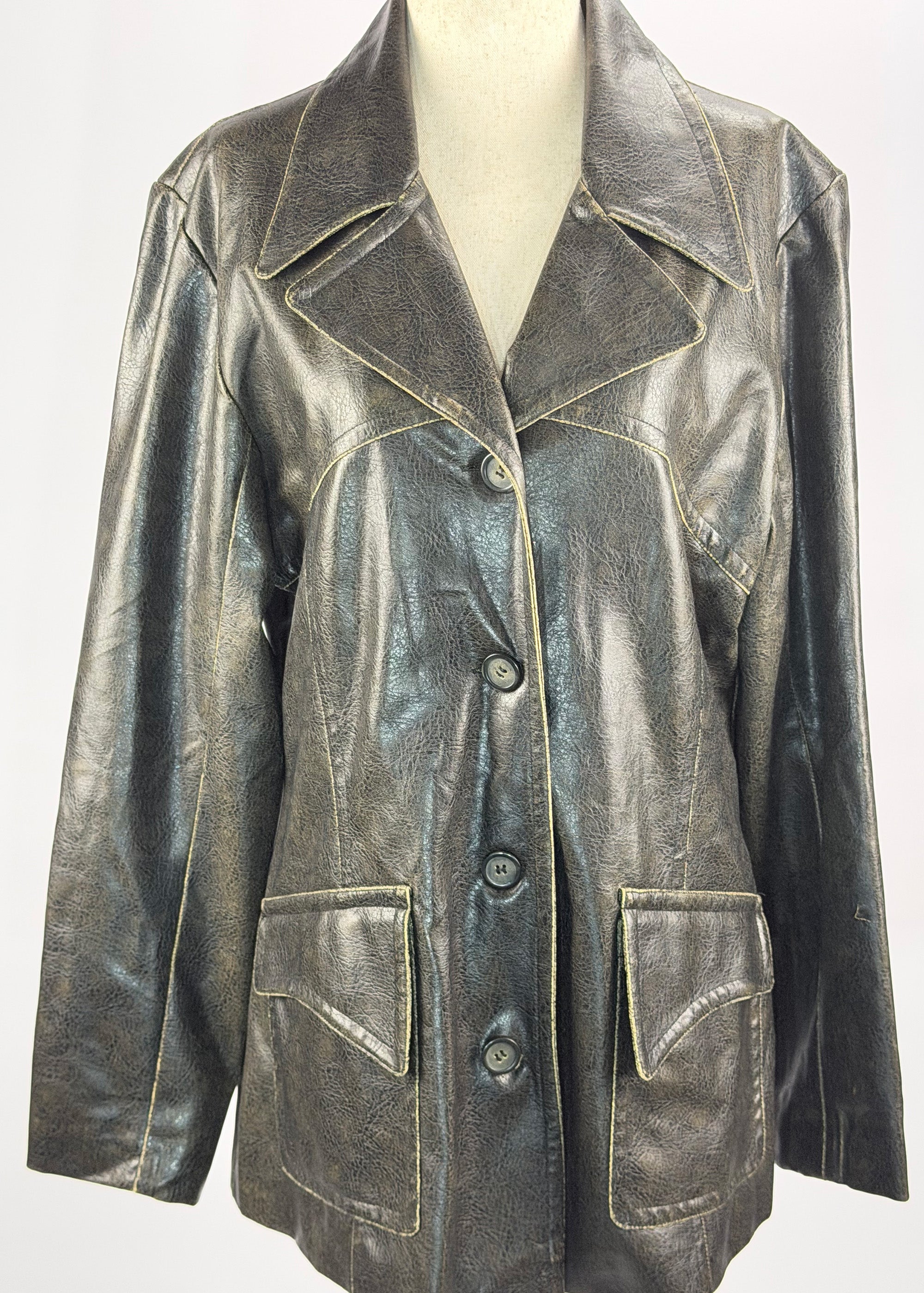 Jennyfer J Black Distressed Leather Womens Coat