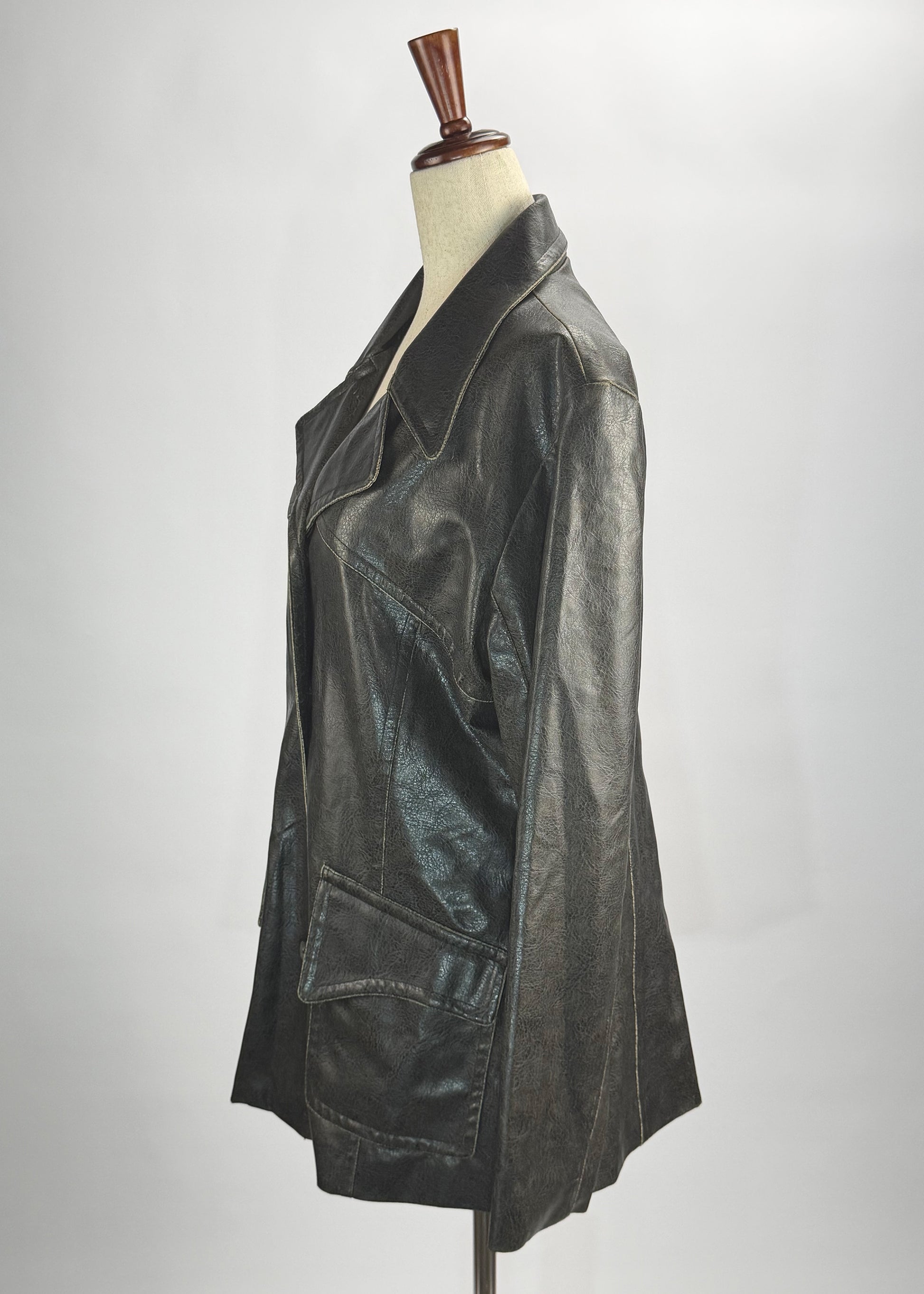 Jennyfer J Black Distressed Leather Womens Coat