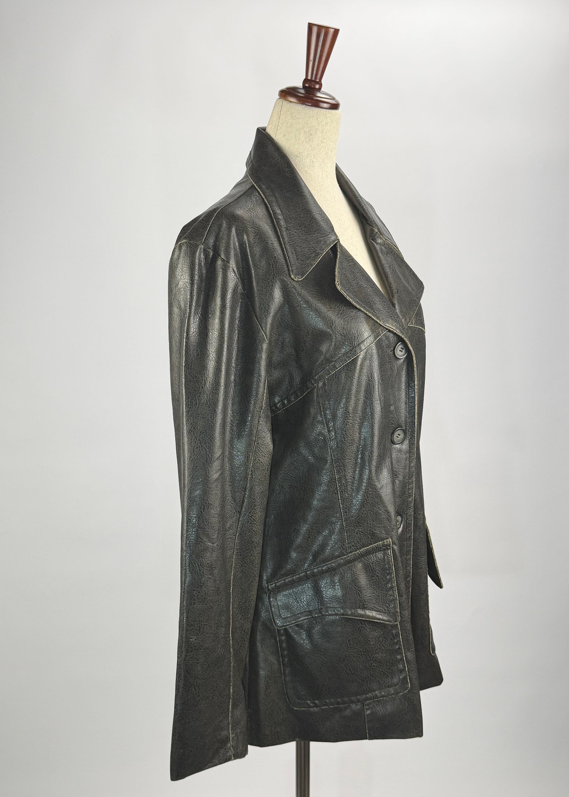Jennyfer J Black Distressed Leather Womens Coat